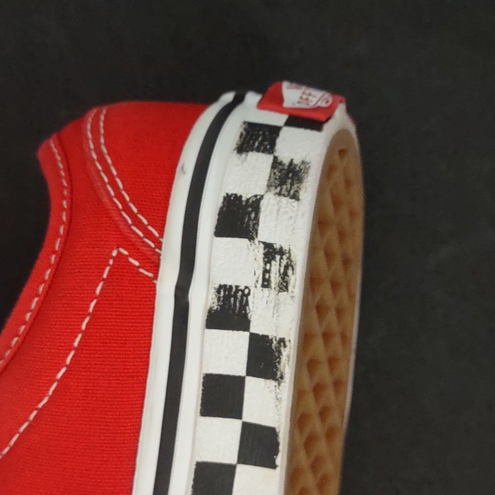 USED VANS LOW TOP TIE UP SHOE KIDS SIZE 13 COLOR RED HAS WEAR SEE ALL PHOTOS - Picture 10 of 10